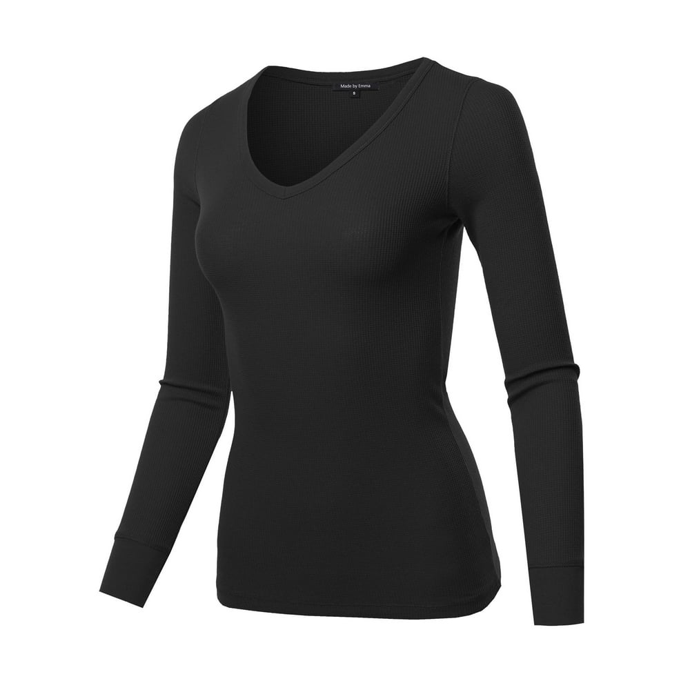 women's v neck thermal long sleeve