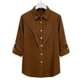 thumbnail image 6 of LNWUY (S-5XL)Womens Plus Size Linen Shirts Casual Roll Up Long Sleeve Button Dowm Collared Blouses Loose Fit Lightweight Tunic Tops Brown XXXXL, 6 of 7