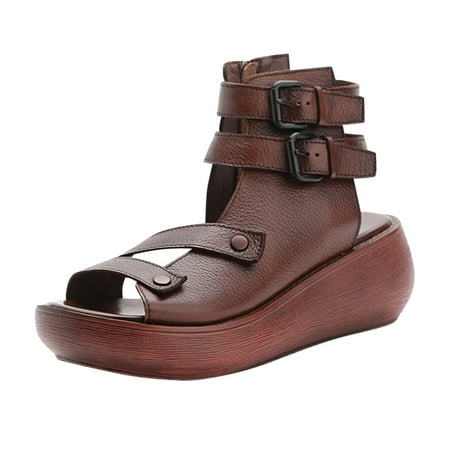 

Tangnade Ladies daily all-match casual shoes Fashionable Roman Retro Fish Mouth Sponge Cake Platform Sandals Brown 40