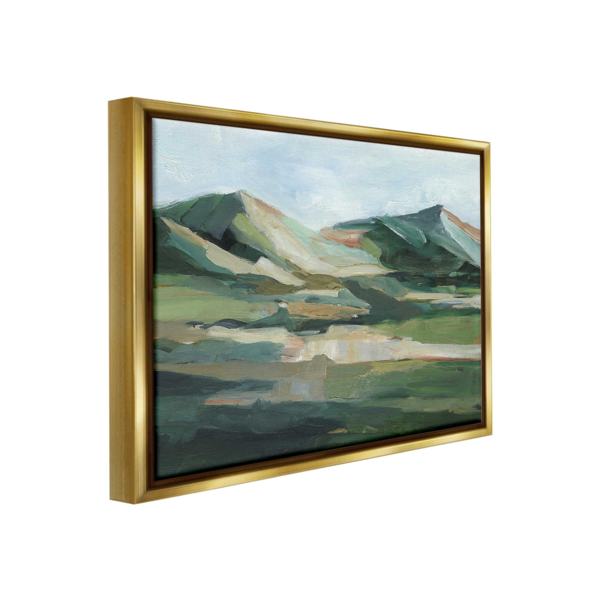 Stupell Industries Brushed Mountain Peaks Landscape Painting Gold Floater Framed Canvas Art Print Wall Art, 21 x 17