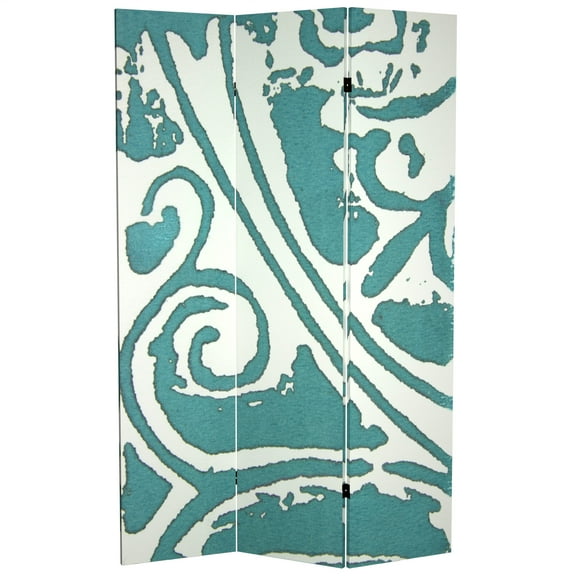 Oriental Furniture 6 ft. Tall Teal Vineyard Canvas Room Divider - 3 Panel