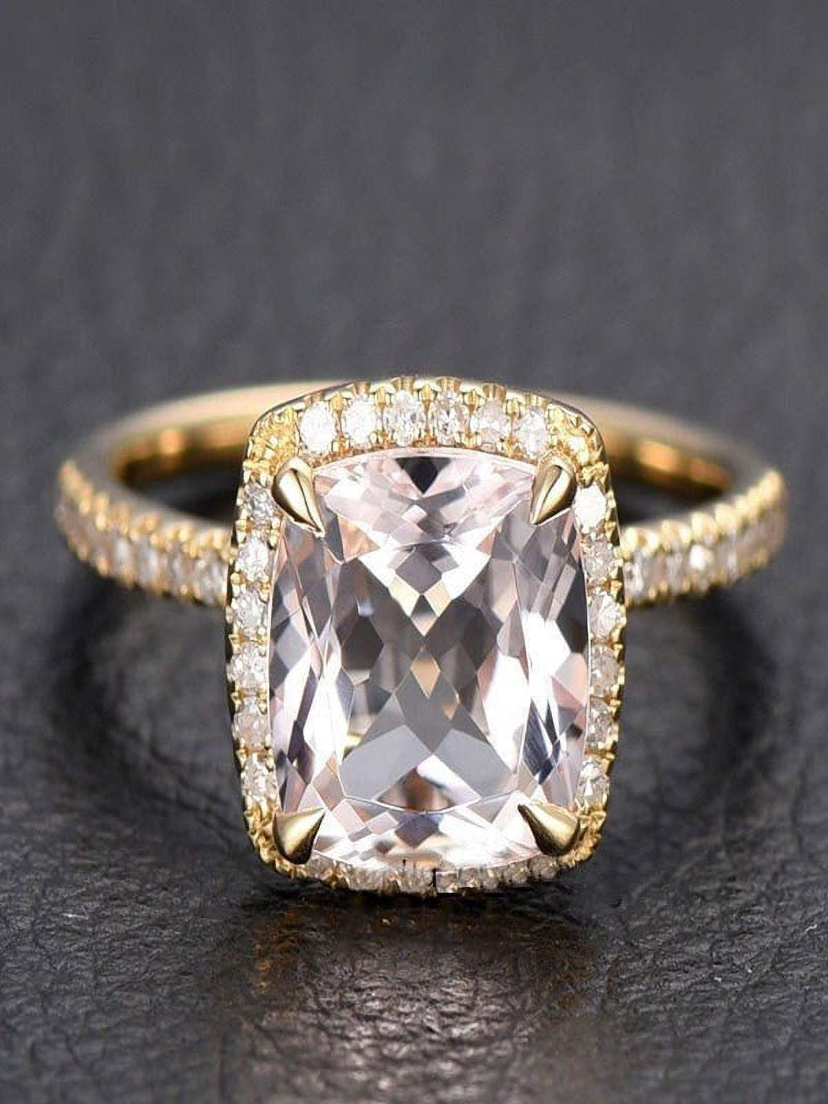 1.50 Carat Cushion Cut Peach Pink Morganite and Diamond Halo Engagement Ring in 10k Yellow Gold for Women on Sale