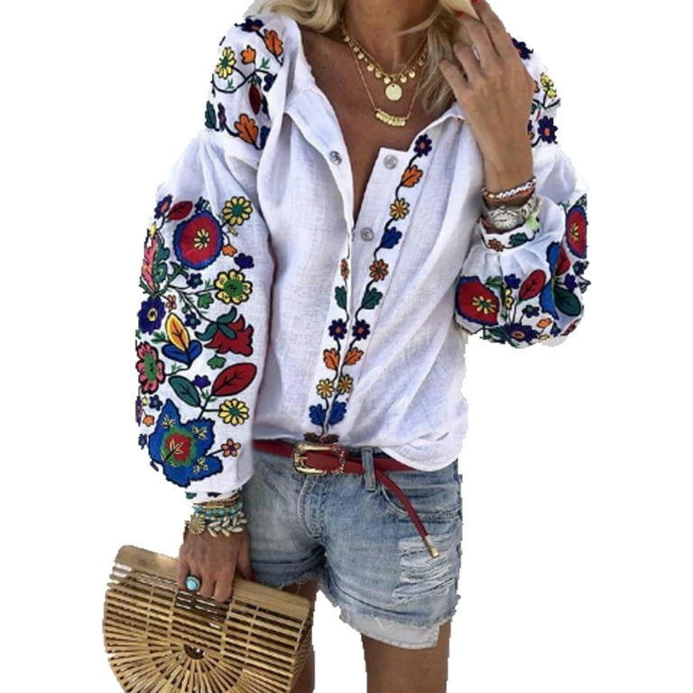 v neck puff long sleeve loose blouse