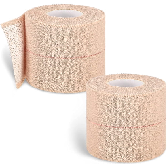 2 Rolls Adhesive Elastic Tape Bandage Tape Wrap Flexible Stretch Bandages for Sports Ankle, Knee and Wrist Sprains (Beige,2 Inch Wide) Beige 15 Foot (Pack of 2)