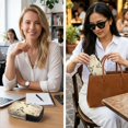 thumbnail image 4 of SEANATIVE Double Glasses Case Zipper Glasses Pouch Bags with 2 Compartment, Multifunctional Eyeglasses Case Mini Phone Purses Small Storage Bag for Eyeglasses, Vintage Hummingbird Floral, 4 of 7