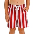 thumbnail image 2 of CUZIBR Boys Shorts Classic Striped Swim Trunks Elastic Drawstring Waist With Pockets Quick Dry Board Shorts Casual Bathing Bottoms For Summer Beach Pool Vacation Outdoor Play,Red,7-8 Years, 2 of 4