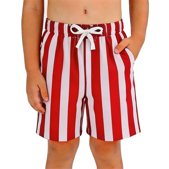 EliteGoogv Toddlers Boys Shorts Regular Length Classic Fit Short Pants Breathable Stripe Print Trousers Summer Fall Casual Playwear Bottoms,Red,100/2Y-3Y