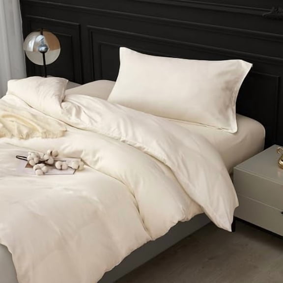 100% Washed Cotton Duvet Cover Twin Size Set, Linen Like Comforter Cover with Zipper Closure & Corner Ties (No Comforter), 68x90 White