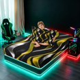 thumbnail image 4 of Manfei Gradient Stripes Twin Sheets, Shiny Abstract Lines Bedding, Gold, Black and Silver, Black Reversible 3-Piece1 Flat Sheet + 1 Fitted Sheet + 1 Pillowcase, 4 of 6