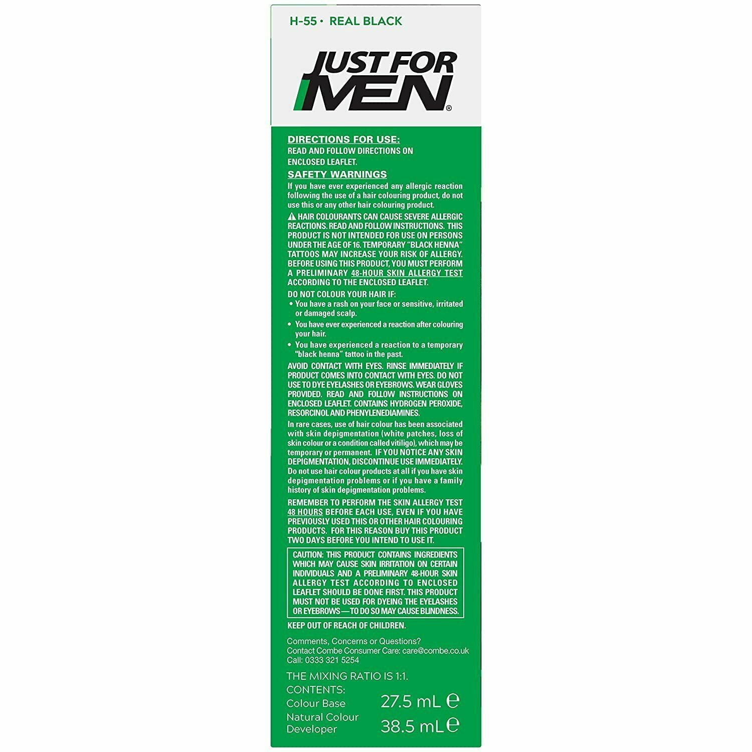Just For Men Shampoo-In Easy & Fast Hair Color, H-55 Real Black 3 Pack