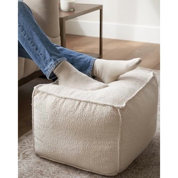 Beautiful Boucle Pouf Ottoman and Foot Rest - Elevate Your Living Room Decor with Lightweight Comfort and Charm - A Round Modern Foam Filled Foot Stool Perfect to Rest Your Feet$$Furniture