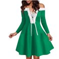 thumbnail image 4 of Vestido de mujer informal de Navidad de color sólido de manga larga con hombros descubiertos a la rodilla para minivestido de fiesta Pompotops hdfakjf8965, 4 of 5
