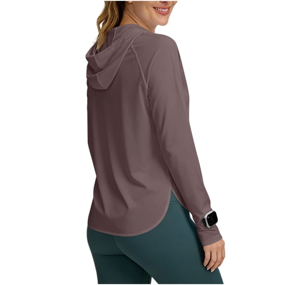 Rutainlusire Women's Tops Long Sleeve Hooded Sun Protection Athletic Top Women's UPF 50  Long Sleeve Protection Sports Hooded Solid Color Lightweight Hiking Top With Raglan Sleeves