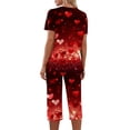 thumbnail image 4 of Kixjoy Valentines Capris Sets Women 2 Piece Outfits Sweatsuit Short Sleeve Casual Summer Tops and Capris Valentines Plus Size Loose Fit Sweatsuits for Women with Pockets, Deep Red XL, 4 of 7