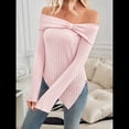 thumbnail image 4 of Suéter de Punto con Hombros Descubiertos y Lazo para Mujer, Blusa con Abertura Lateral, Ropa Estética Y2K de Moda Rosa L, 4 of 10