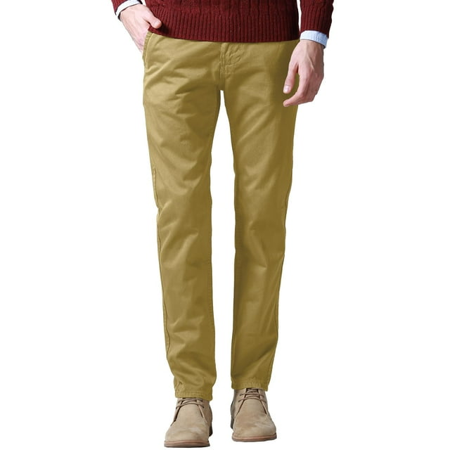 Pantalones Chino de Corte Ajustado y Cónico para Hombre Color Caqui Talla 34