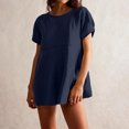 thumbnail image 2 of Timegard Summer Top for Women Round Neck Short Sleeve Travel Casual Solid Color Mid Long Top with Pockets, 2 of 8