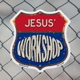thumbnail image 5 of Jesus's Workshop 18 inch X 18 inch Shield Shaped Commercial Grade Plastic Sign Weather Resistant, UV Protected To last, Gift for Dads and Uncles Classic Americana Crafted in the USA, 5 of 7