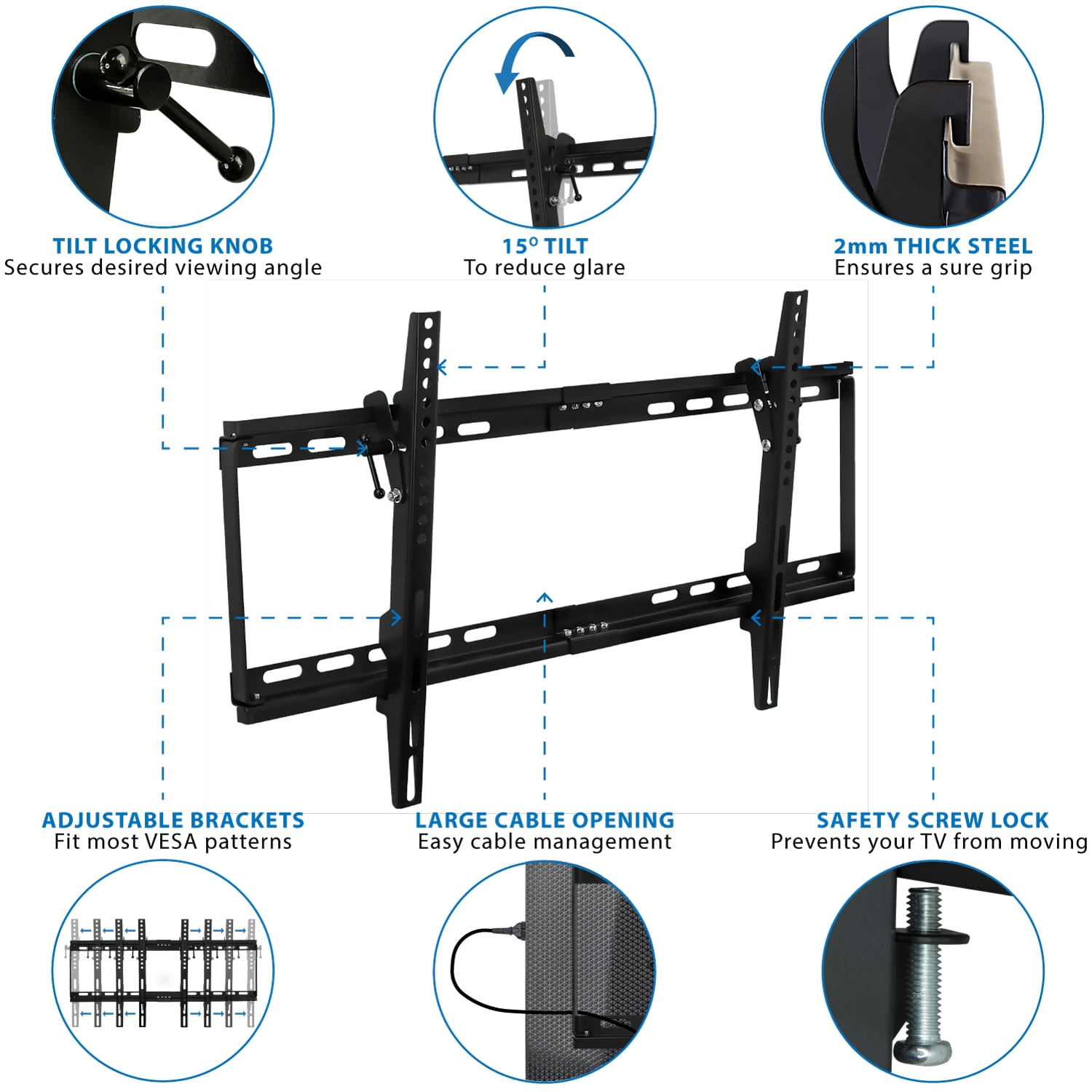 Mount-It! Low Profile Tilting TV Wall Mount, Fits 32"- 65" TV's, Capacity 130 Lbs.