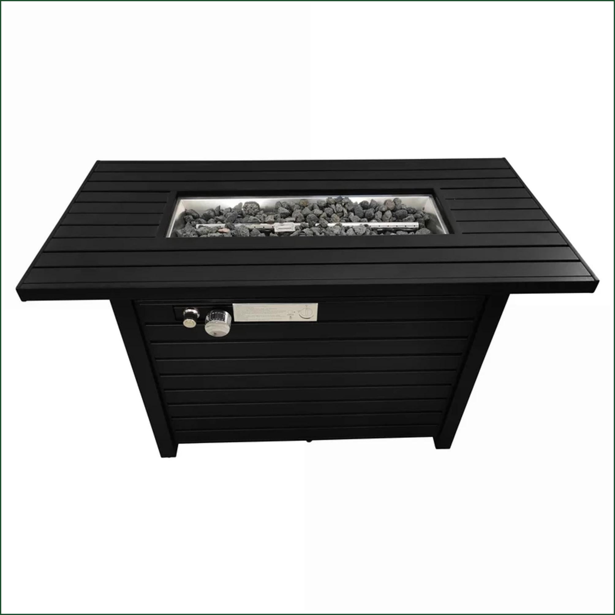 Outdoor Stoves | Parrilla Exterior | Modern Steel 25"H x 42"W Fire Pit Table with Lid for Patio Backyard | Black