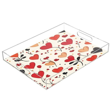 

Acrylic Tray 15.7*11.8*1.9 Inch Transparent Tray Food Tray Tea Cup Tray Serving Trays Cosmetics Storage Kitchen Table Bathroom Sundry Storage Valentine s Day Heart Pattern