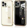 thumbnail image 6 of Designed for iPhone 12 Pro Max Case with Wrist Strap Loop Luxury Love Heart Plating Gold Bumper Phone Cover Wristband Kickstand Full Body Protective Slim Case for Women-White, 6 of 12
