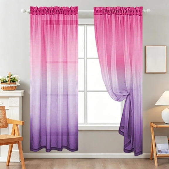 FEOLGEHLY 2 Pack Bedroom Curtains 96 inch Length Two-Tone Gradient Sheer Curtain, Polyester Rod Pocket Drapes Window Shades for Living Room Bedroom Decor, 1 Panel(52x96")