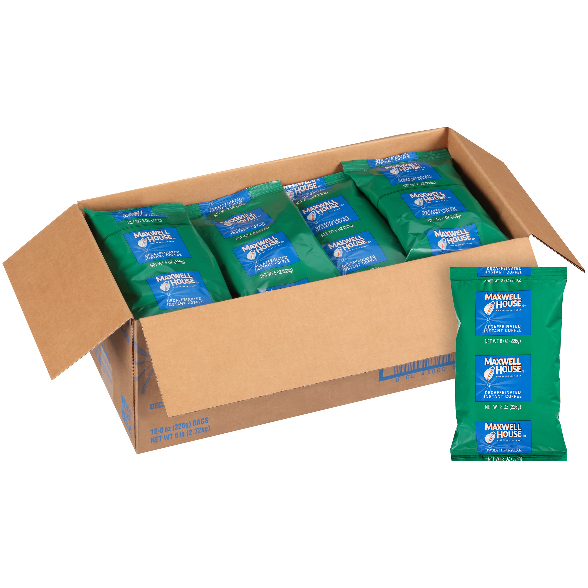 MAXWELL HOUSE Instant Soluble Decaffeinated Coffee, 8 oz. Bag (Pack of 12)