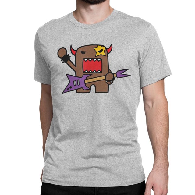 Camisetas de algodón con diseño de muñeca rockera kawaii para hombre y mujer, camisetas de moda con cuello redondo, camisetas Domo Kun de manga corta con estampado gráfico.