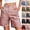 12### Pink, variant on Bermuda Cargo Shorts Women, Elastic High Waist 6 Pockets Shorts 7 Inch Inseam Summer Shorts for Women Casual #Army GreenL