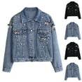 thumbnail image 6 of Gpaecead Women's Beaded Denim Jacket - Embroidered Embroidery Casual Long Sleeve Jacket Black, 6 of 6