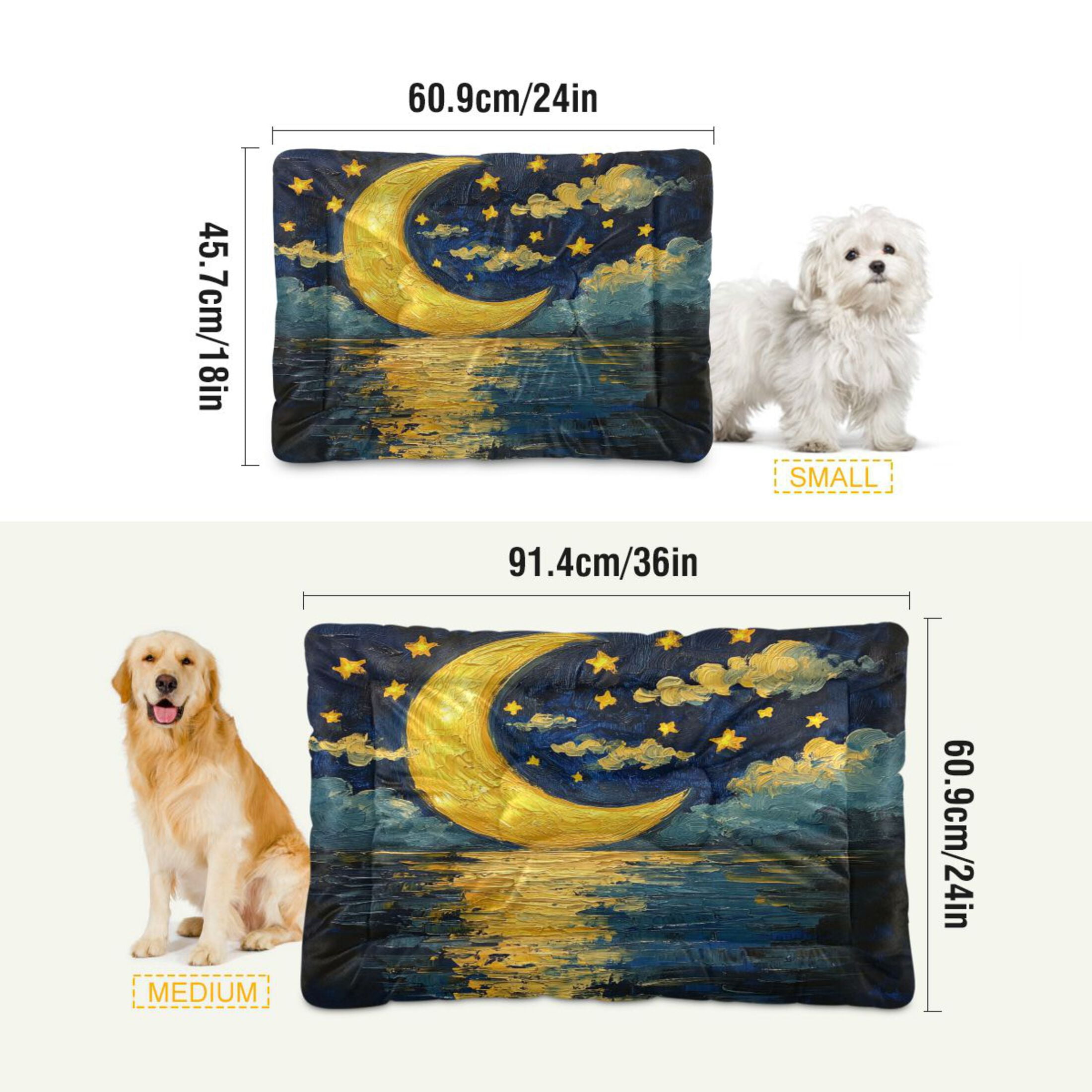 Qxltty Bright Moon over The Water Ped Pad Wear-resistant and Hard to Bite Through Sleeping Pad for Small Medium Large Dogs Winter Pet Bed 36×24in