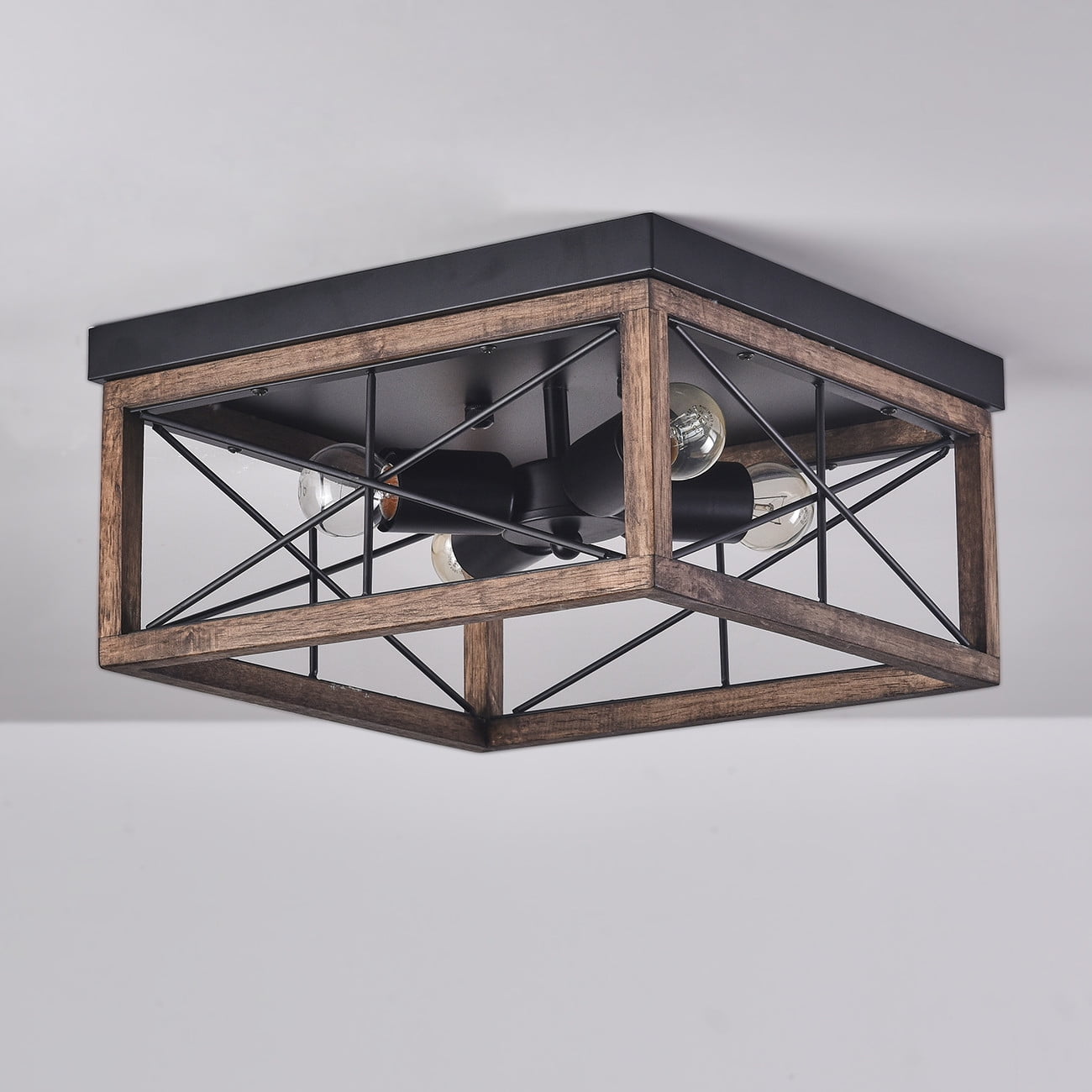 Aiwen Retro Square Caged Flush Mount Ceiling Lamp Vintage Light Fixture