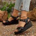 thumbnail image 4 of Women's Fashionable Wearable Versatile Wedge Sandals-Solid Color Round Toe Open Toe Buckle Black 39, 4 of 9