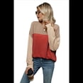 thumbnail image 1 of Camisa Holgada Informal de Punto con Cuello Redondo y Larga con Bloques de Color para Mujer, Color Rojo, Talla M, 1 of 6