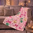 thumbnail image 6 of Playful Pink Christmas Print with Disco Ball Ornaments and Canes, Warm Flannel Blanket for Living Room and Family Room, Art Lovers Christmas Gift, Festive Home Decor, 6 of 9