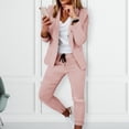 thumbnail image 4 of comerut 2 Pcs/Set Women Blazer Pants Set Solid Color Turn-down Collar Anti-wrinkle Formal Loose Warm Elastic Waist Pockets Coat Pants Suit for Work, 4 of 8