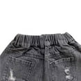 thumbnail image 3 of Ripped Jeans Shorts Kids Girls Button Fray Raw Hem Denim Hot Shorts A Line Elastic Waist Summer Pants with Pocket, Black6 Years, 3 of 5