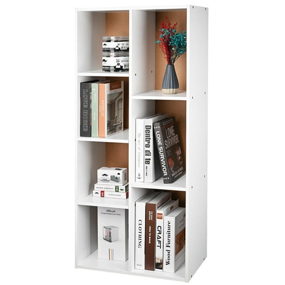7-Cube Storage Shelf Organizer, Modern Open Standing Bookshelf Bookcase Wooden Shelving Cabinet Bench