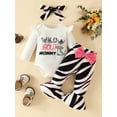 thumbnail image 2 of CIYCuIT Infant Baby Girls 3Pcs Casual Outfits Long Sleeve Letter Print Romper + Zebra Print Flared Pants + Headband 3M 6M 9M 12M 18M Newborn Cute Daily Clothes, 2 of 9