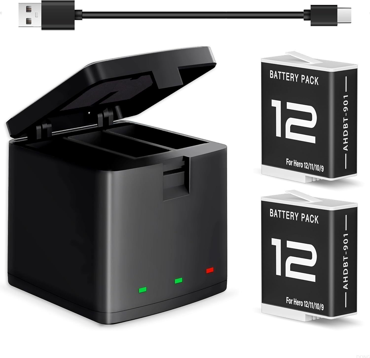 Batterie Per GoPro Hero 9/10/11/12 - Pack Da 3 Da 2000mAh Con Caricabatterie USB - Foto 8