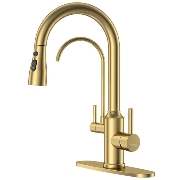 DAYONE Gold Kitchen Faucet with Drinking Purfied Water Faucet, High Arc 3 in 1 Sink Tap Stainless Steel 1 Holes, Two-Handle 3-Way Pull Down Sprayer, (Without System)