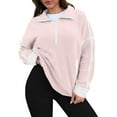 thumbnail image 5 of Womens Quarter Zip Pullover Sherpa Fleece Jacket Oversized Sweatshirt Half Zip Pullover Fuzzy Outerwear Pink M, 5 of 5