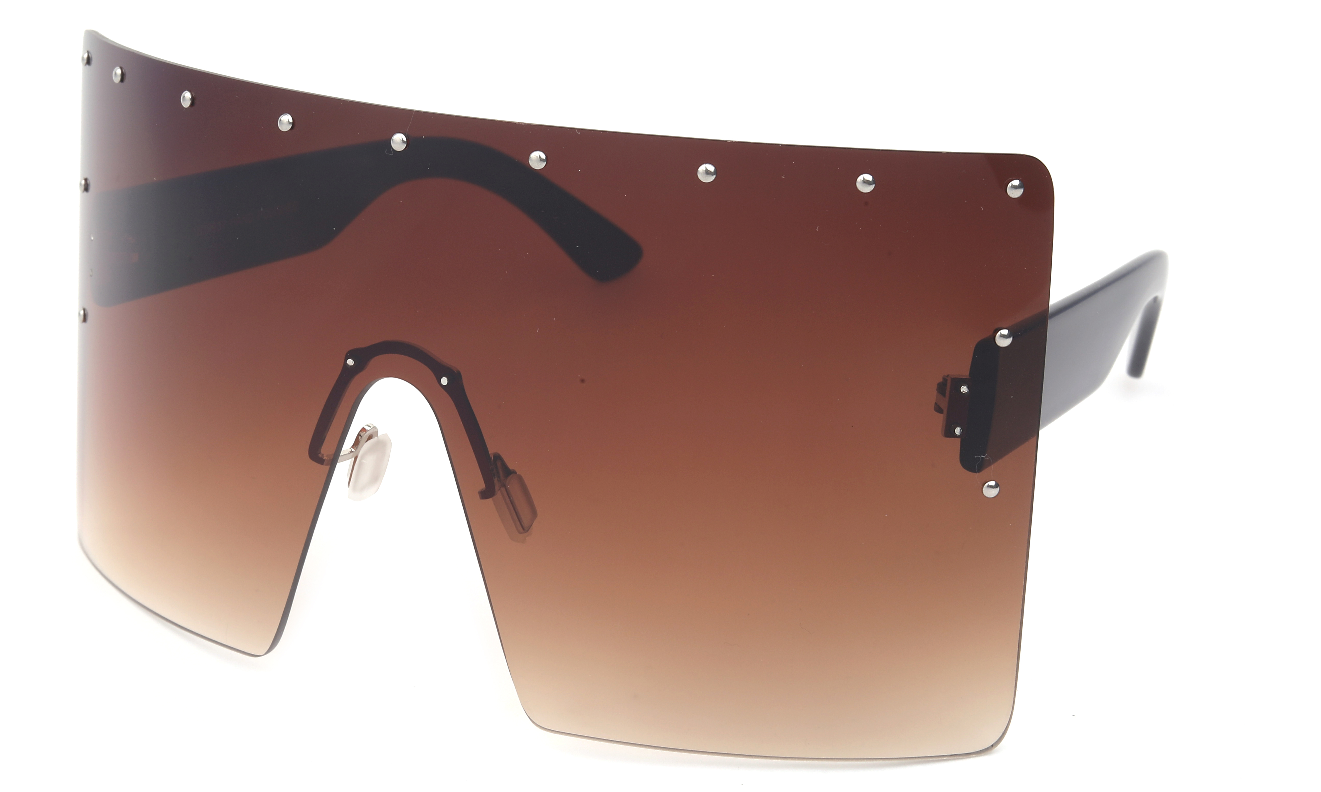Newbee Fashion One Piece Lens Oversized Square Rimless Large Fashion Sunglasses for Women, 7*3.25 inches Rectangle Flat Top Face Shield, Pins Decorations, UV 400 Gradient Brown Lens - image 1 of 2