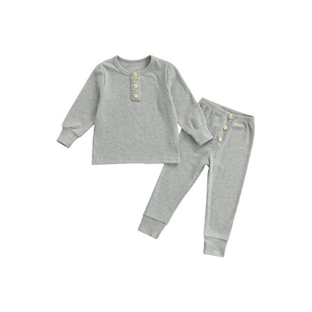 

SAYOO 2 Pieces Kids Nightwear Unisex Solid Color Round Neck Long Sleeve Tops+ Long Pants for Spring Autumn 18 Months-6 Years