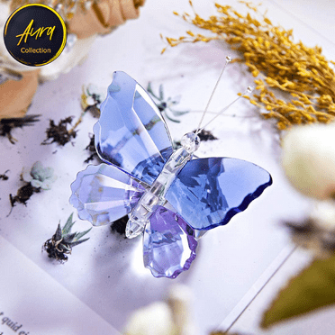 Blue Crystal Butterfly Statue for Home Glass Table Decoration Figurine