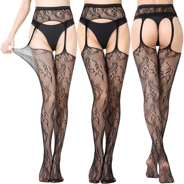 Bas Résille en Maille Ouverte Super Élastique avec Porte-Jarretelles pour un Style Élégant