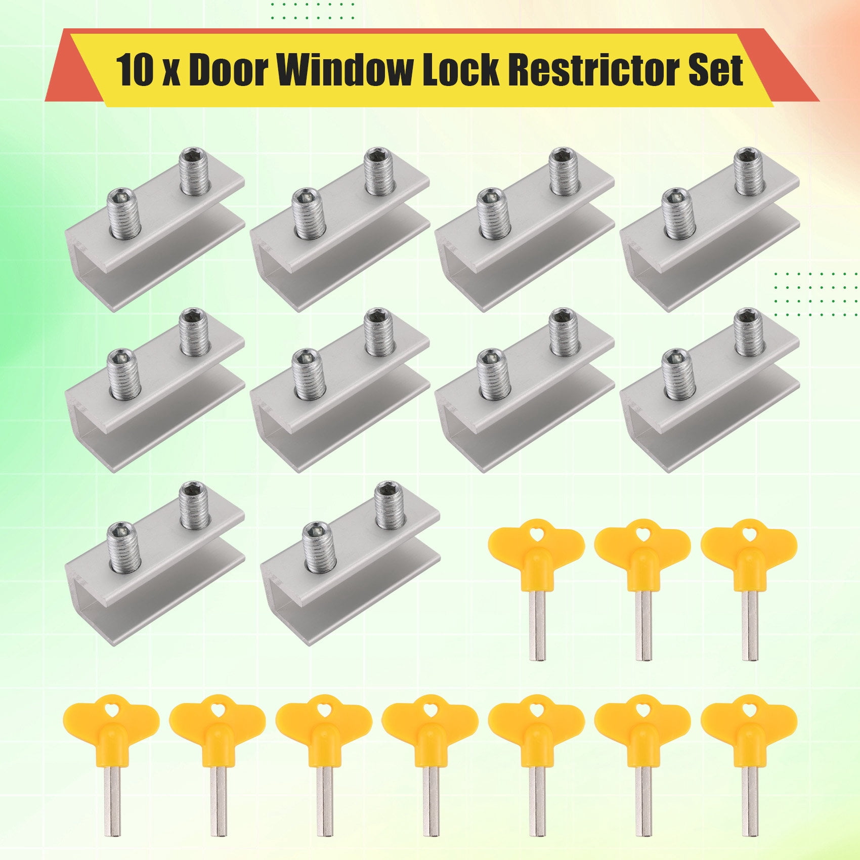 10 Set Sliding Sash Stopper Cabinet Locks Straps Doors Security Anti-Theft Lock Window Sliding Door Doors Lock Two Holes