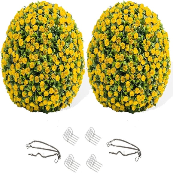 Studyset 15" Flower Topiary Ball Decorative Balls 2PCS, 15" Artificial Topiary Flower Balls, 2 PCS Hanging Grass Ball Artificial Topiary Balls, for Outdoor Patio Garden and Indoor, Wedding Decoration