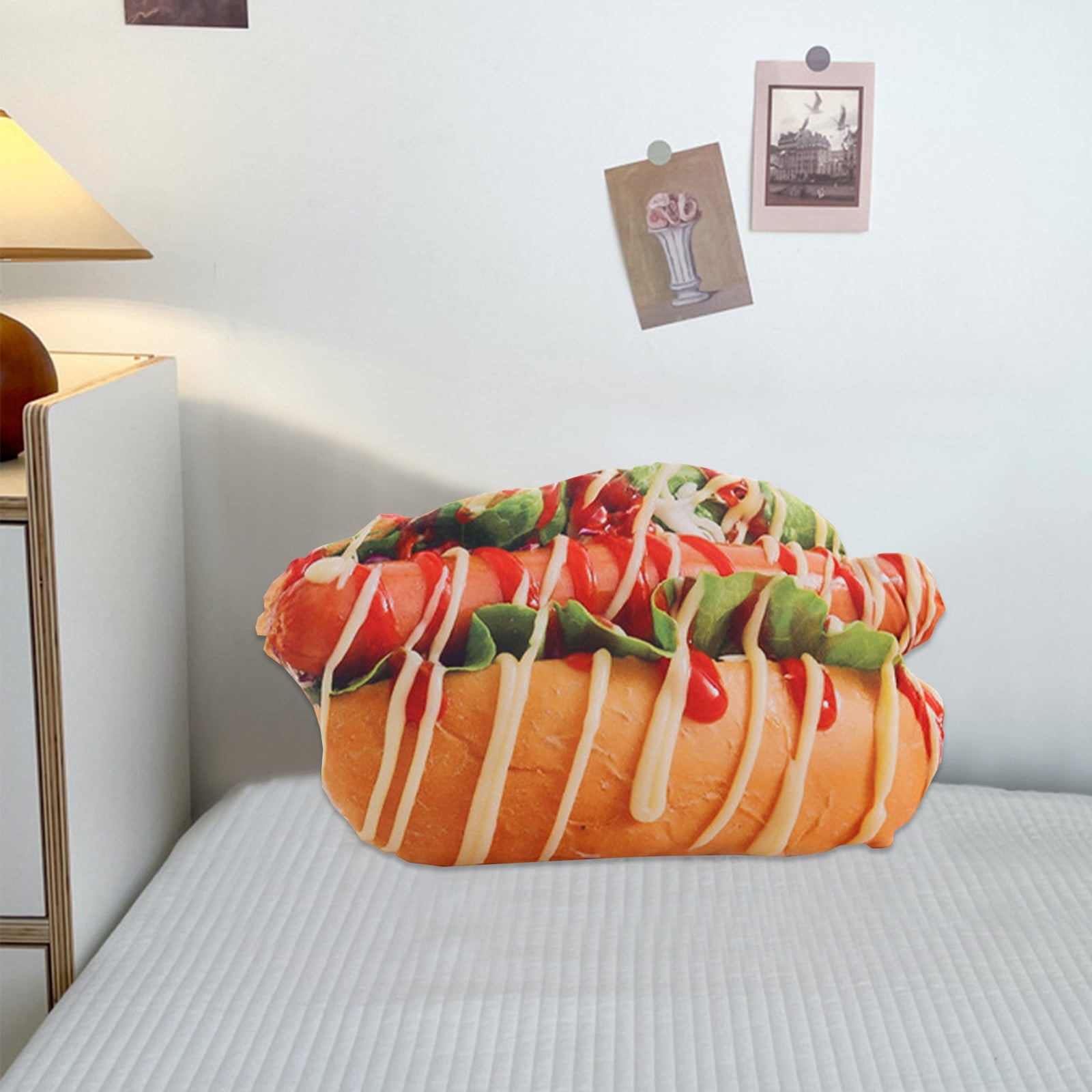 Kraoden Printed Toy Pillow Hot Dog Strip Office Nap Cushion, Multi